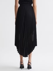 Reiss Black Dina Pleated Layered Asymmetric Midi Skirt - Image 4 of 5