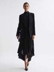 Reiss Black Dina Pleated Layered Asymmetric Midi Skirt - Image 5 of 5