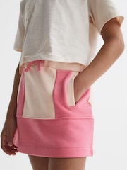 Reiss Pink Macey 9-14 yrs Colourblock Cotton Drawstring Skirt - Image 1 of 6
