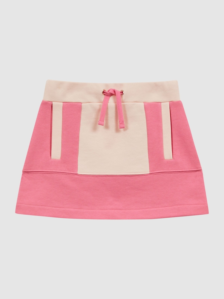 Reiss Pink Macey 9-14 yrs Colourblock Cotton Drawstring Skirt - Image 2 of 6