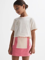 Reiss Pink Macey 9-14 yrs Colourblock Cotton Drawstring Skirt - Image 4 of 6