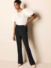 Black Tailored Elastic Back Bootcut Leg Trousers - Image 1 of 6