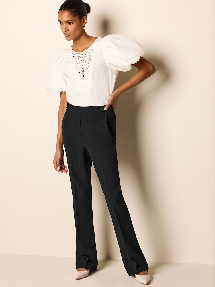 Black Tailored Elastic Back Bootcut Leg Trousers - Image 1 of 6