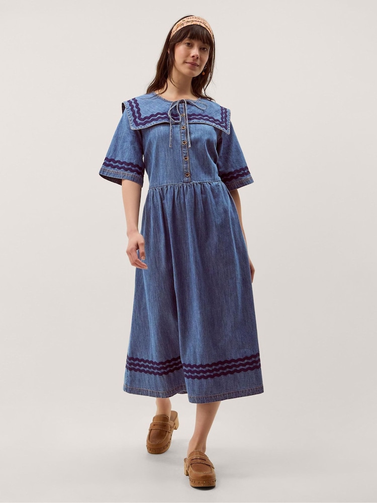 Monsoon Shelby Square Collar Denim Midi Dress - Imagen 1 de 4