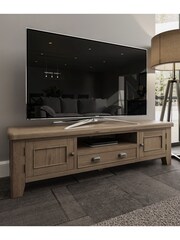 K Interiors Brown Embleton Solid Wood Large 2 Door 1 Drawer TV Unit - Image 1 of 4