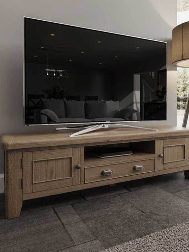 K Interiors Brown Embleton Solid Wood Large 2 Door 1 Drawer TV Unit - Image 1 of 4 K Interiors Brown Embleton Solid Wood Large 2 Door 1 Drawer TV Unit - Image 1 of 4