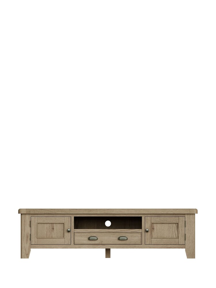 K Interiors Brown Embleton Solid Wood Large 2 Door 1 Drawer TV Unit - Image 2 of 4