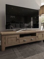 K Interiors Brown Embleton Solid Wood Large 2 Door 1 Drawer TV Unit - Image 3 of 4
