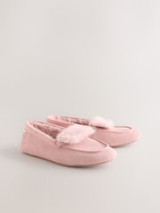 Pink Moccasin Suede Fold-Over Fur Lined Slippers - Image 5 of 8