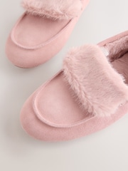 Pink Moccasin Suede Fold-Over Fur Lined Slippers - Image 7 of 8