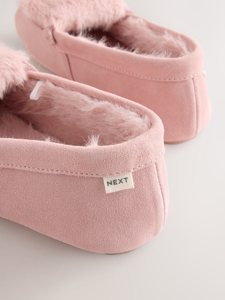 Pink Moccasin Suede Fold-Over Fur Lined Slippers - Image 8 of 8