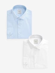 Blanc/Bleu - Ajustement régulier - Easy Care Long Sleeve Single Cuff Smart Shirts 2 Pack - Image 1 de 7