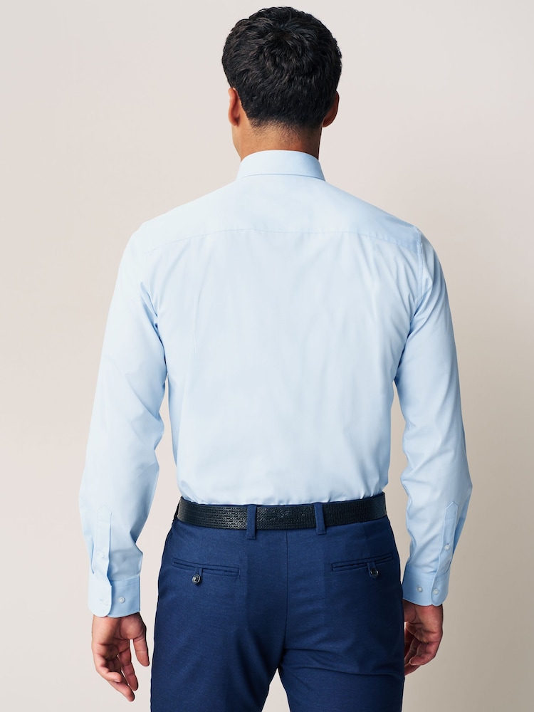Blanc/Bleu - Ajustement régulier - Easy Care Long Sleeve Single Cuff Smart Shirts 2 Pack - Image 3 of 7