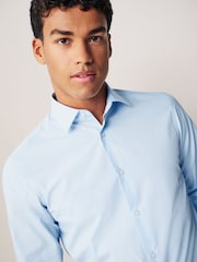 Blanc/Bleu - Ajustement régulier - Easy Care Long Sleeve Single Cuff Smart Shirts 2 Pack - Image 5 de 7