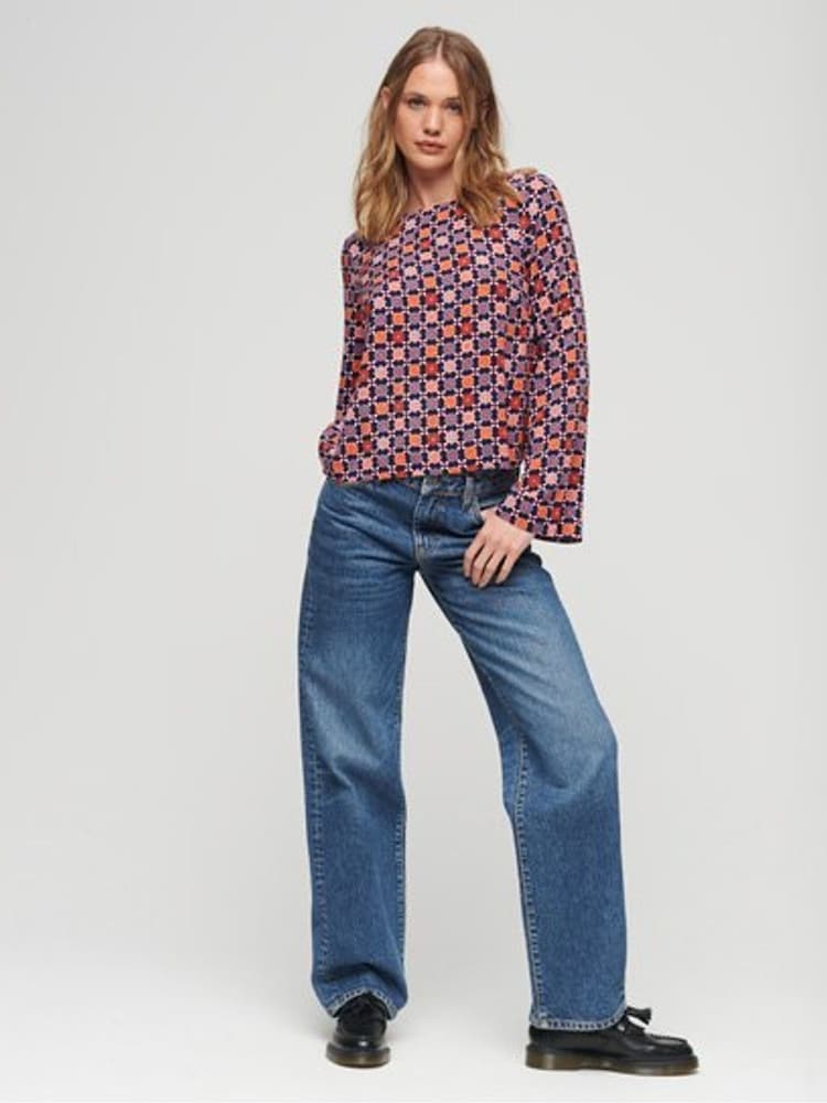 Superdry White Printed Flared Woven Top - Image 2 of 5