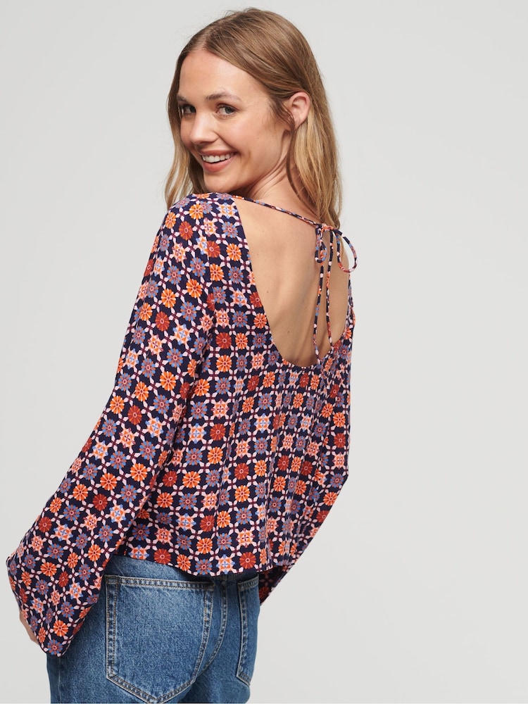 Superdry White Printed Flared Woven Top - Image 3 of 5