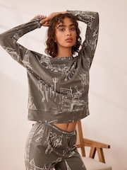 Khaki Eiffel Tower Cotton Long Sleeve Pyjamas - Image 1 of 10