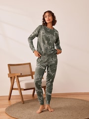 Khaki Eiffel Tower Cotton Long Sleeve Pyjamas - Image 2 of 10