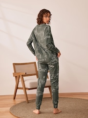 Khaki Eiffel Tower Cotton Long Sleeve Pyjamas - Image 4 of 10