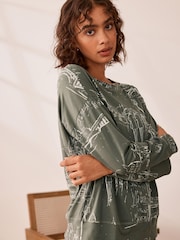 Khaki Eiffel Tower Cotton Long Sleeve Pyjamas - Image 5 of 10