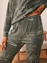 Khaki Eiffel Tower Cotton Long Sleeve Pyjamas - Image 6 of 10