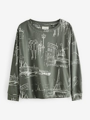 Khaki Eiffel Tower Cotton Long Sleeve Pyjamas - Image 8 of 10