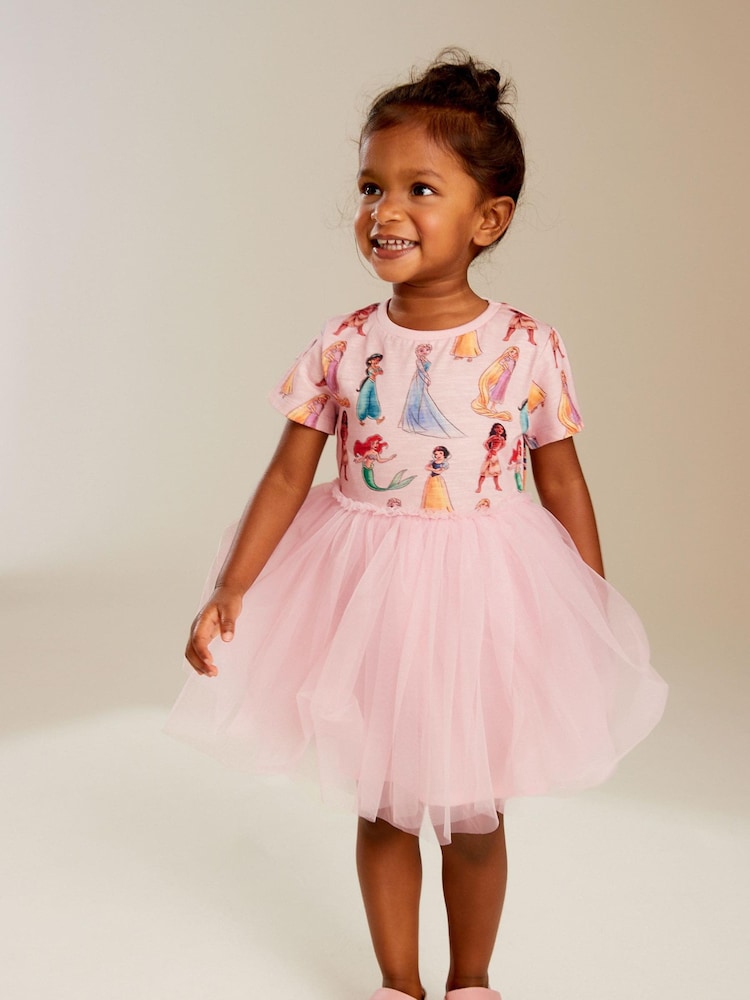 Pink Short Sleeve Disney Princess Twofer Dress (3mths-7yrs) - Image 1 of 8