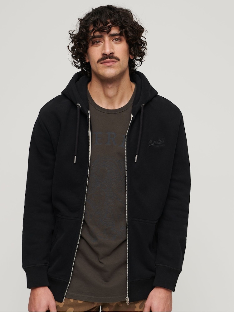 Superdry Black Essential Logo Zip-Up Hoodie - Image 1 of 6