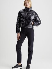 Calvin Klein Jeans Cropped Shiny Puffer Black Jacket - Image 1 of 4