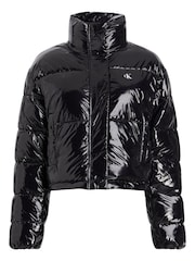 Calvin Klein Jeans Cropped Shiny Puffer Black Jacket - Image 2 of 4