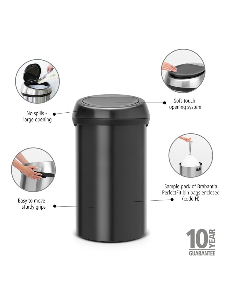 Brabantia Matt Black 60L Touch Bin - Image 6 of 6