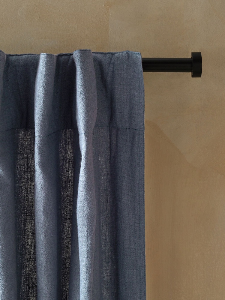 Blue Washed Cotton Linen Hidden Tab Top Lined Curtains - Image 1 of 8