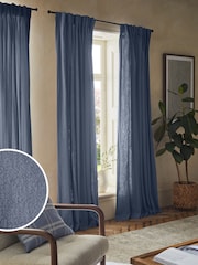 Blue Washed Cotton Linen Hidden Tab Top Lined Curtains - Image 2 of 8