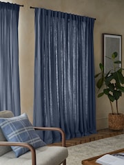 Blue Washed Cotton Linen Hidden Tab Top Lined Curtains - Image 3 of 8