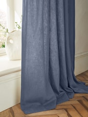 Blue Washed Cotton Linen Hidden Tab Top Lined Curtains - Image 4 of 8