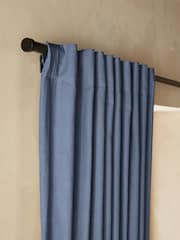 Blue Washed Cotton Linen Hidden Tab Top Lined Curtains - Image 5 of 8