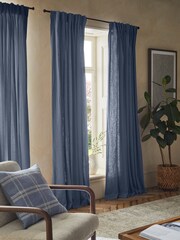Blue Washed Cotton Linen Hidden Tab Top Lined Curtains - Image 6 of 8
