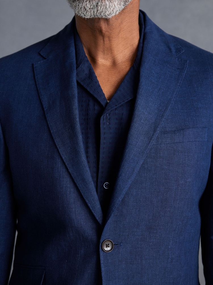 Bleu - Veste de costume en lin italien coupe  Signature Leomaster - Image 3 of 6
