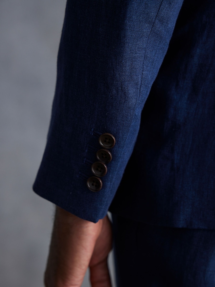 Bleu - Veste de costume en lin italien coupe  Signature Leomaster - Image 4 of 6