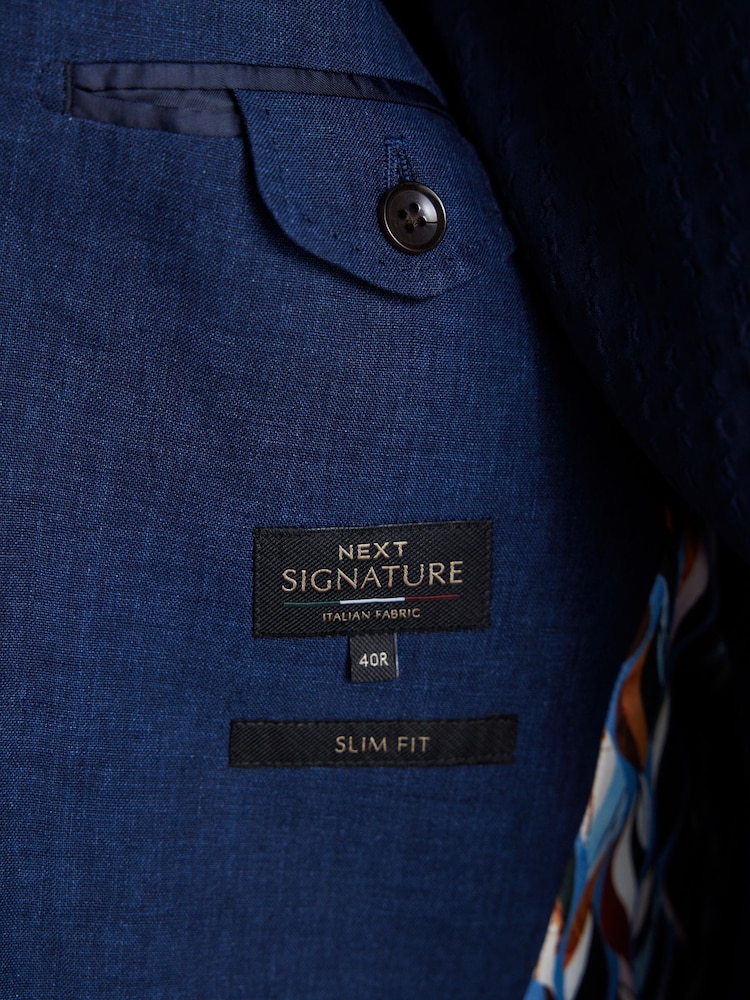 Bleu - Veste de costume en lin italien coupe  Signature Leomaster - Image 5 of 6