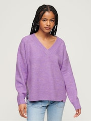 Lila - Superdry Oversize-Pullover mit V-Ausschnitt - Bild 1 von 6