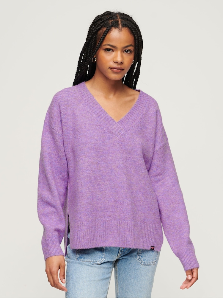 Lila - Superdry Oversize-Pullover mit V-Ausschnitt - Bild 1 von 6