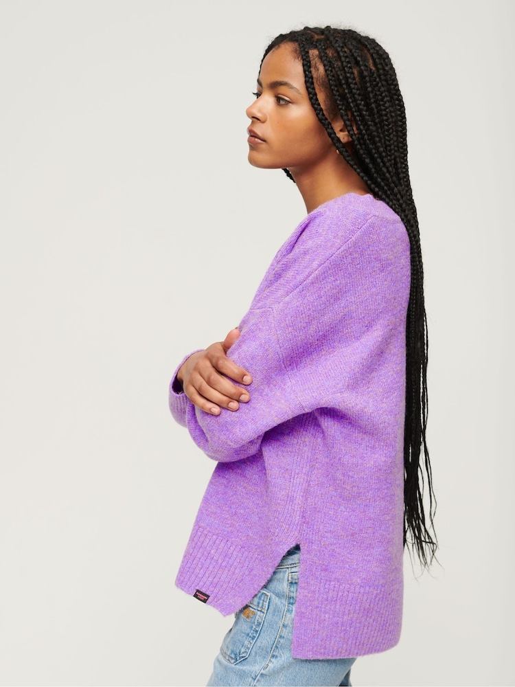 Lila - Superdry Oversize-Pullover mit V-Ausschnitt - Bild 2 von 6