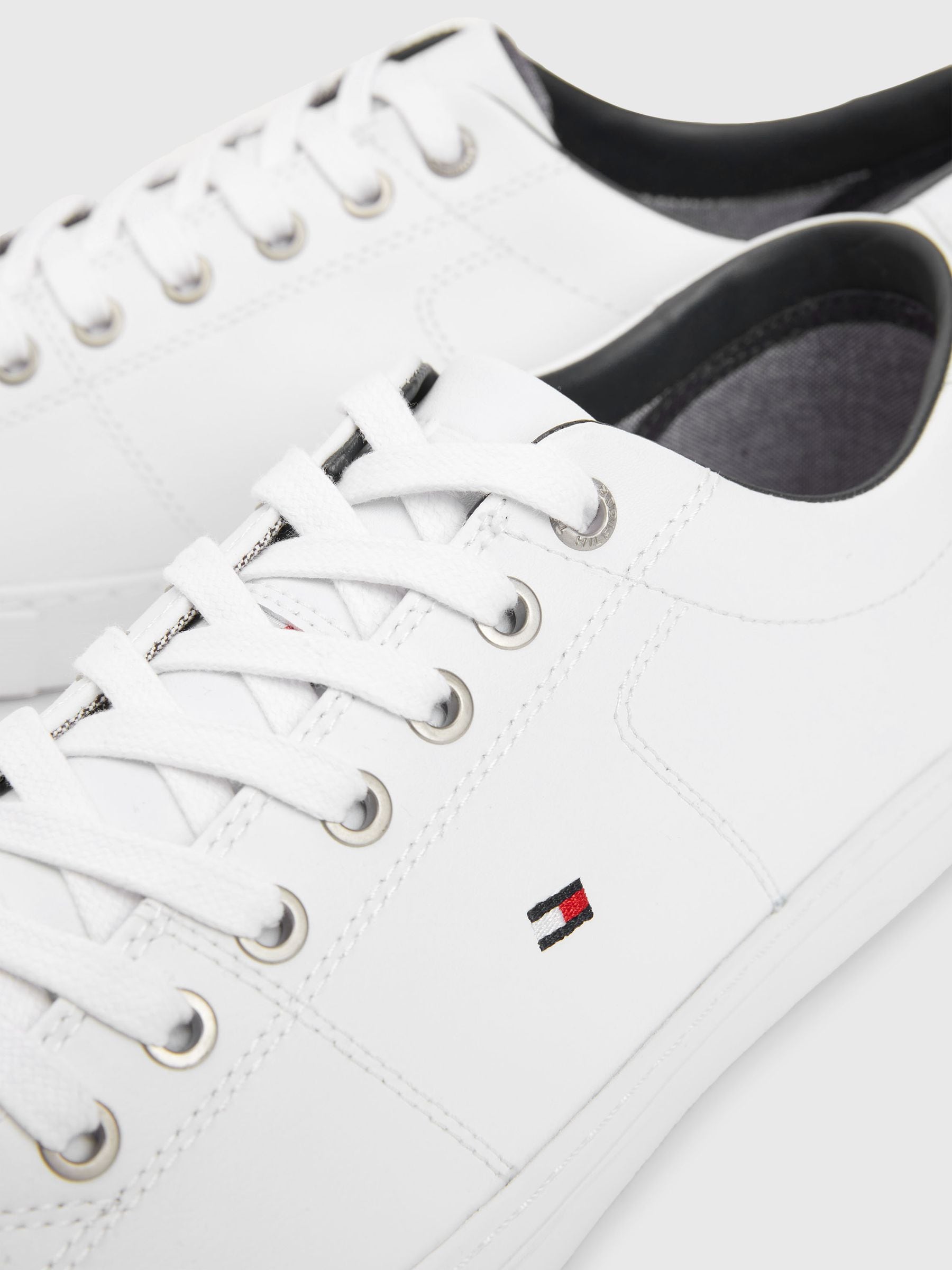 Buy Tommy Hilfiger White Essential Leather Detail Trainers from