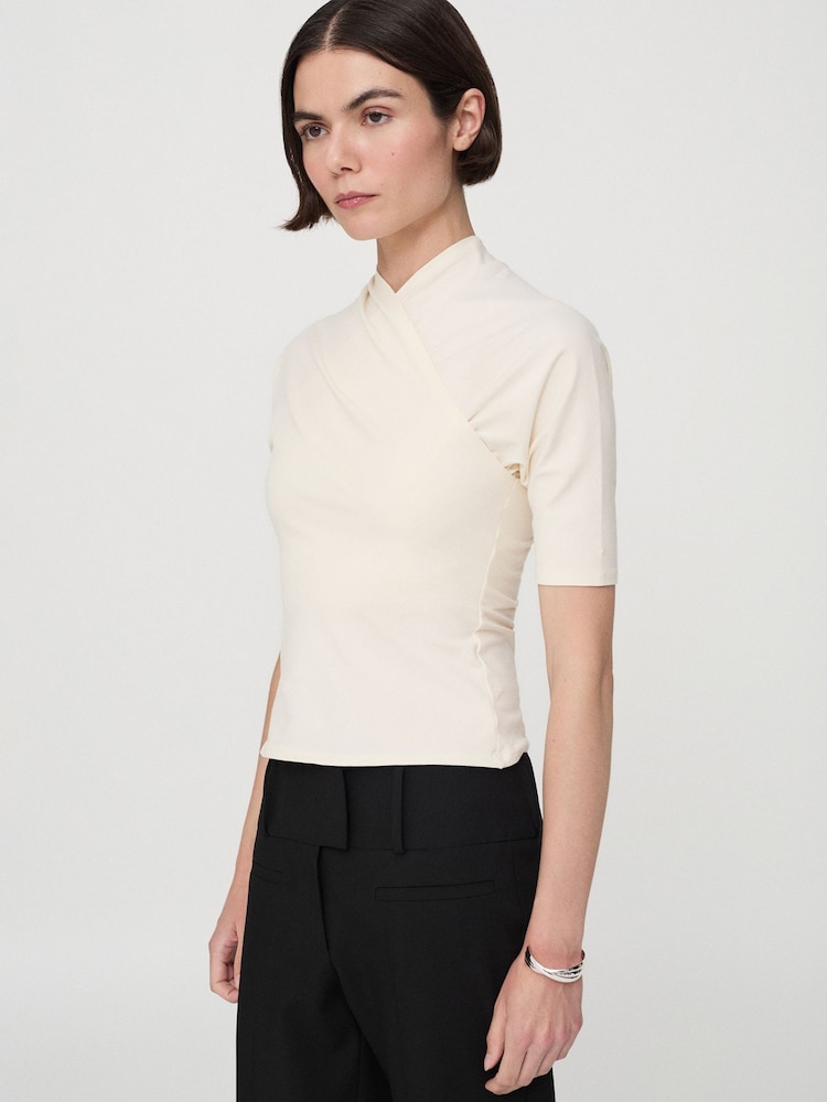 Mango Cream Wrap Detail Fitted T-Shirt - Image 1 of 8