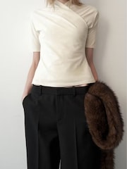 Mango Cream Wrap Detail Fitted T-Shirt - Image 2 of 8