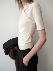 Mango Cream Wrap Detail Fitted T-Shirt - Image 3 of 8