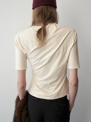 Mango Cream Wrap Detail Fitted T-Shirt - Image 5 of 8