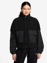 Nike Black Black Oversized Cosy Fleece Zip-Up Jacket - Image 1 of 3