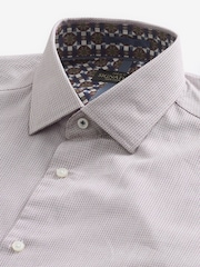 Neutral Brown Regular Fit Double Cuff Signature Textured Trimmed Formal Shirt - Image 1 of 7